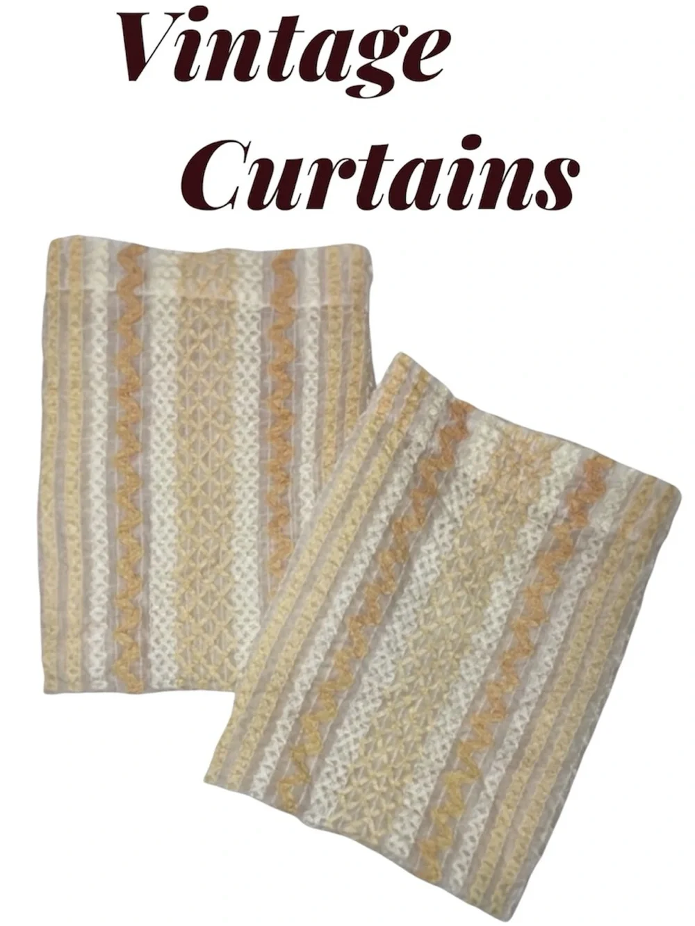 Vintage Curtain 2 Pc Set Antique Boho Retro 60’s 70’s 80’s Farmhouse Cottage
